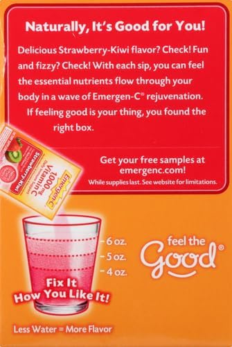 Emergen-C 1000mg Vitamin C Immune Support Powder Strawberry Kiwi 30CT Includes Zinc, Manganese, 7 B Vitamins and Electrolytes for Back to School Essentials (Pack of 12)