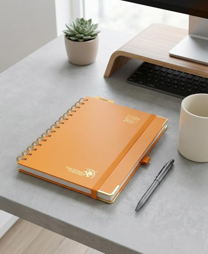POPRUN 2026-2027 Monthly Planner, 18 Month Calendar (July 2026-Dec 2027), 6.25" x 8.5" A5 Spiral Hardcover Organizer with Dotted Note Pages, Professional Appointment Book for Business Office, Students & Teachers - Orange