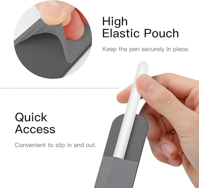 MoKo Pencil Holder Sticker Fit Apple Pencil Pro/ (USB-C)/ 1st/ 2nd Generation, Elastic Pencil Pocket Pouch Adhesive Sleeve Attached to iPad Case for Stylus Pens, 2 Pieces Dark Gray