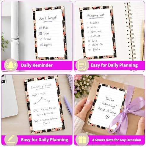 Lined Sticky Notes 4x6 in, 2 Pack Large Cute Notepads with Lines Self-Stick Note Pad, Funny Memo Pads Strong Adhesive for Office, Home Cute Colorful Cats