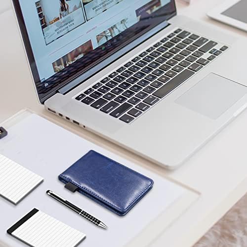 7 Pcs Small Pocket Notepad Holder Set with Pen, Mini Portable Leather Pocket Notebook for offices, schools, restaurants (Blue)