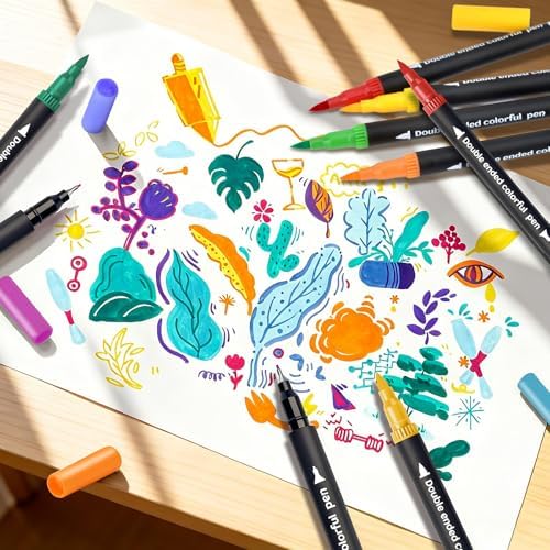 Dual Markers Brush Pens, Art Brush Coloring Markers for Adult Coloring Books, 60 Colors Pens for Teens, Double Tip Colored Pen for Journaling Note taking Planner Lettering Calligraphy Drawing