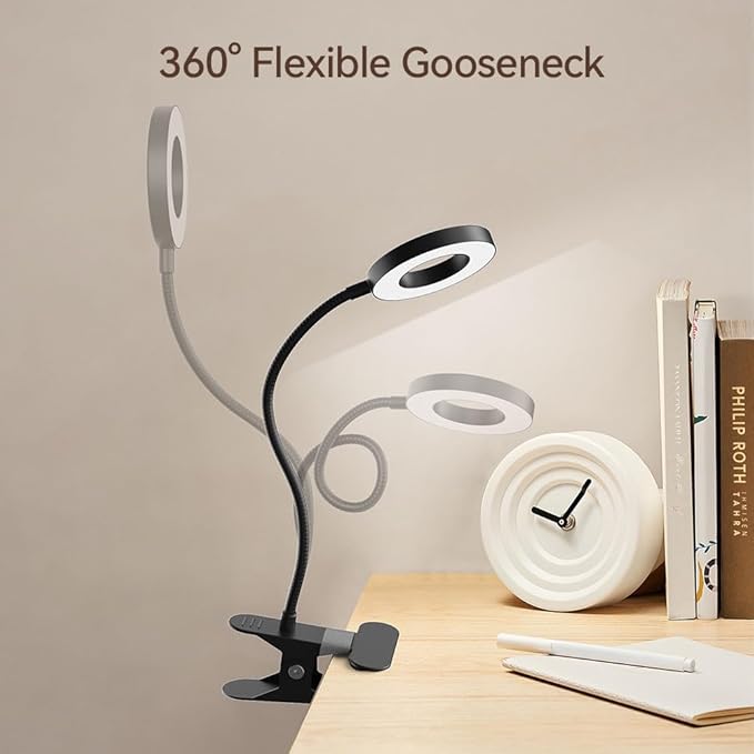 2 Pack LED Clip On Desk Lamp, 360° Adjustable Neck Eye-Caring Clamp Lamp with Memory Function, 3 Color Modes & 10 Brightness Levels for Home, Office, Dorm, Bedroom