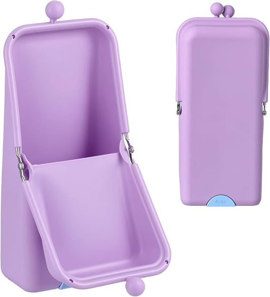 Kacctyen Makeup Brush Case Silicone Standing Makeup Brush Holder,Purple | Silicone Make up Travel Bag with Suction Portable Cosmetic Organizer Phone Stand Pouch for Travel Home Back to School Use