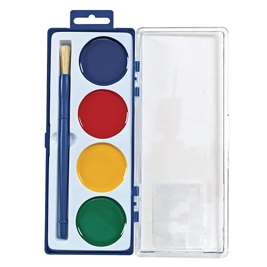 Colorations Best Value Watercolor Set for Beginners - 4 Colors in Plastic Case with Brush