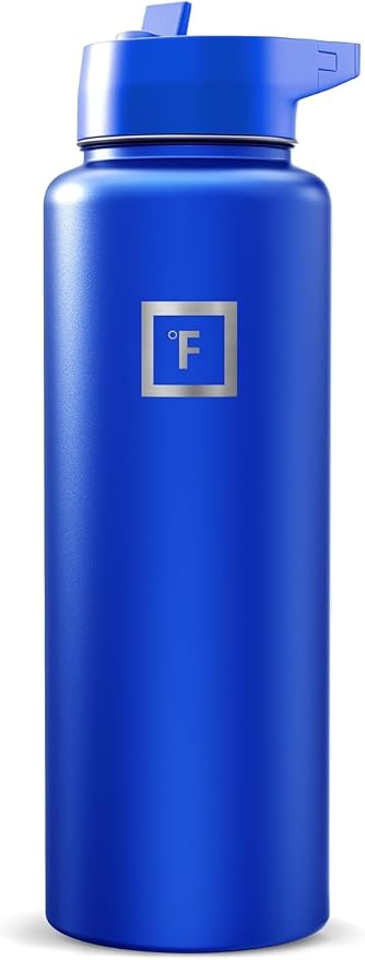 IRON °FLASK 40 oz Wide Mouth Water Bottle with Straw | Insulated Stainless Steel Sports Water Bottle with Leakproof Straw Lid - BPA Free, Cold 24 Hrs, Sweat Free (Cobalt)