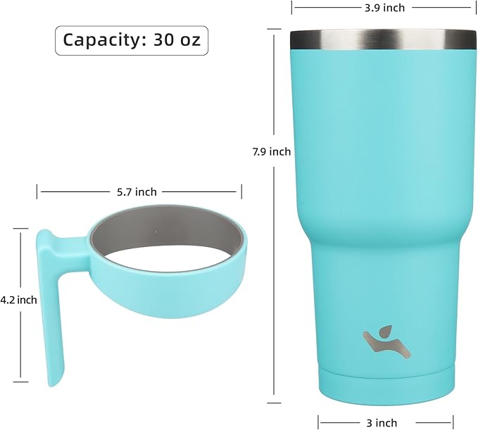 Konokyo 30 oz Tumbler with Handle and 2 Straw 2 Lid, Insulated Water Bottle Stainless Steel Vacuum Cup Reusable Travel Mug,Turquoise