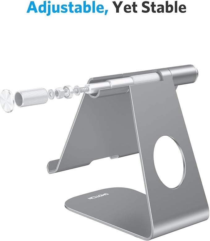 OMOTON Tablet Stand Holder Adjustable, T1 Desktop Aluminum Tablet Dock Cradle Compatible with iPad Air/Mini, iPad 10.2/9.7, iPad Pro 11/12.9, Samsung Tab and More, Grey