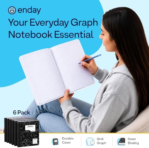 Enday Graph Paper Composition Notebook (6 Pack) 100 Sheets.