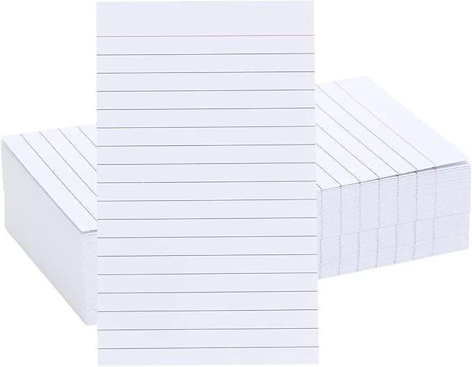 100 Count Vertical Ruled Index Cards 3 X 5 Flash Card Double Sided Lined Notecards Heavy Weight Ruled Checklist Thick Recipe Cards for Studying, School, Home and Office,White