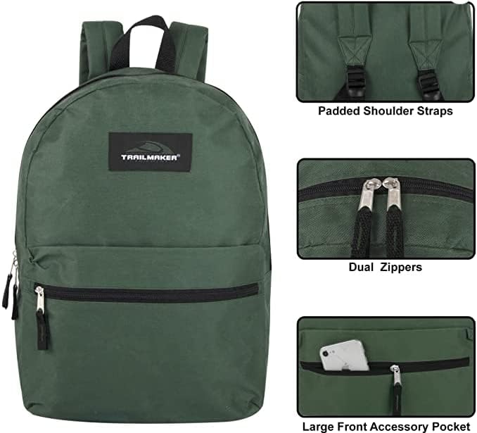 Trail maker 24 Pack- Classic 17 Inch Backpacks in Bulk Wholesale Back Packs for Boys and Girls