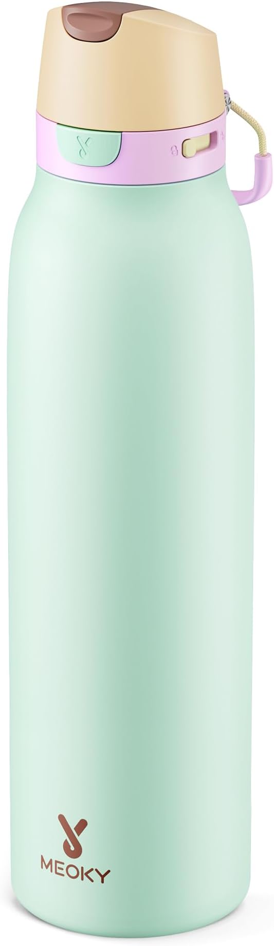 Meoky 24 oz Slim Insulated Water Bottle: 2-in-1 Locking Lid, Lime | Leak Proof, Straw and Spout, 24 Hours Cold, Top Handle, BPA Free, Stainless Steel Water Bottle for Adults Teens Sports Travel