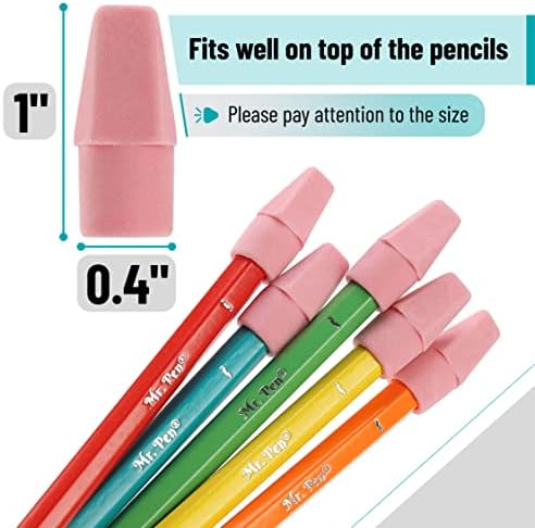 Mr. Pen- Pencil Top Erasers, 480 Pack, Pink, Latex-Free | No-Smudge Cap Pencil Erasers for Precise Erasing, Kids, Teachers, Studying Supplies