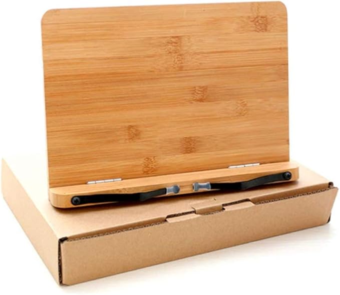 Bamboo Book Stand - Portable Laptop Table & Cookbook Stand - Adjustable, Foldable - Brown
