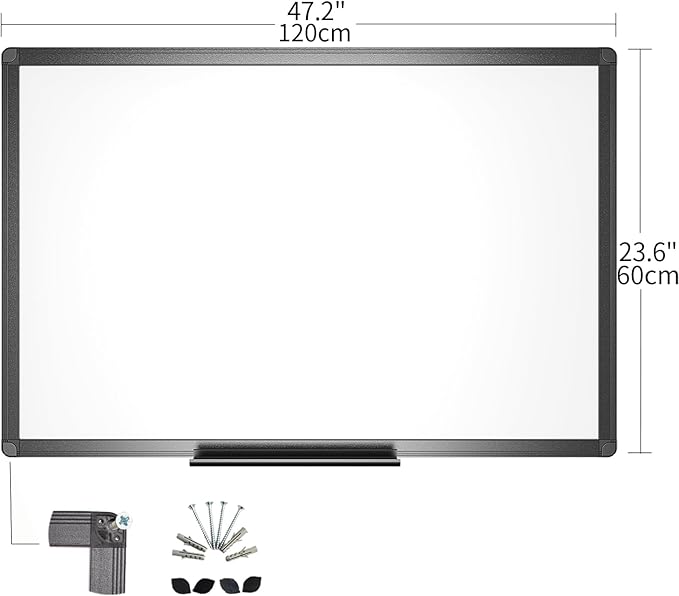 VIZ-PRO Magnetic Whiteboard/Dry Erase Board with Black Aluminium Frame, 48 X 24 Inches, Includes 1 Eraser & 2 Markers & 4 Magnets