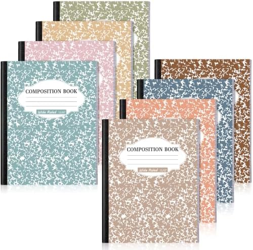 Colarr 8 Pack Composition Notebook Wide Ruled Marble, Grad Gray Color