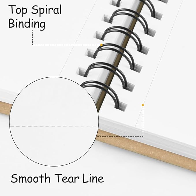 8.3x5.8 Sketch Book, Top Spiral Bound Sketch Pad, 60sheets 92lb/150gsm Bright White Paper, Acid-Free Mixed Media Paper for Painting, Dawing & Art Supplies. B-Beige
