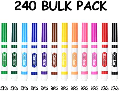 Rarlan Washable Markers Bulk for Kids, Bulk pack, 12 Colors, 240 Count (Pack of 6)