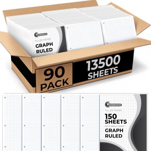 Rosmonde 90 Pack Graph Paper Bulk, 13500 Sheets, Bulk Loose Leaf Paper