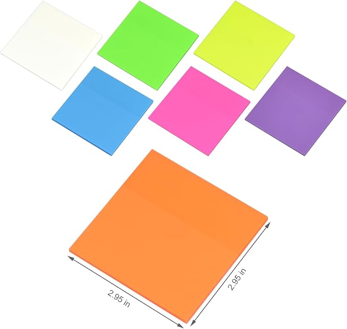 Sticky Notes，Transparent Sticky Notes， Self-Adhesive, Waterproof，Bright Color, 3x3 Inch，200 Pcs for Office,School,Teacher Supplies, Study Supplies (4, White, Sky Blue,Yellow, Green)