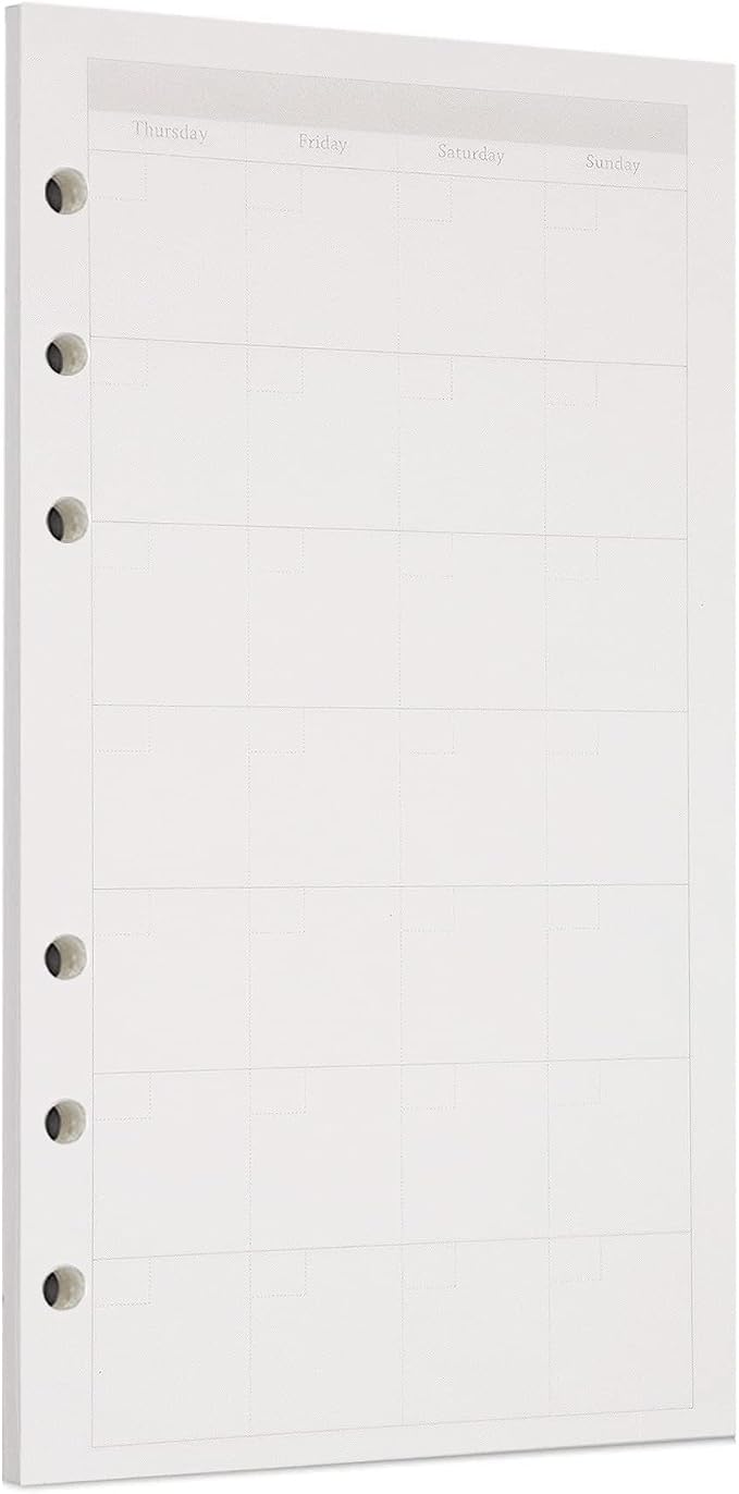 Zelten 1 Pack A6 45 Sheets/90 Pages Monthly Planner Loose Leaf Punched Paper Refills Paper for 6 Hole Binder Personal Organizer Diary Notebook Refillable Planner