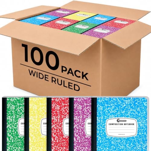 Rosmonde 100 Pack Composition Notebooks Bulk Wide Ruled, Bulk Color Marble