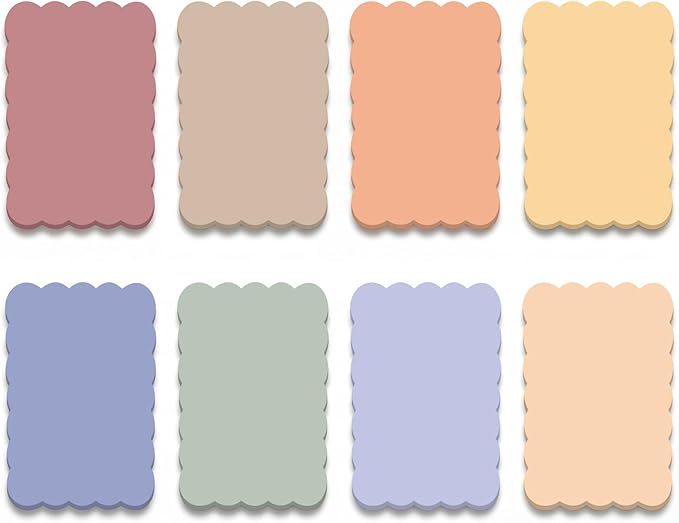 Eaasty 8 Pack Scalloped Aesthetic Sticky Notes Bulk Morandi Colors Cute Wavy Self Sticky Note Pads 4" x 6" Blank Note Pads for Back to School Office Supplies 240 Sheets