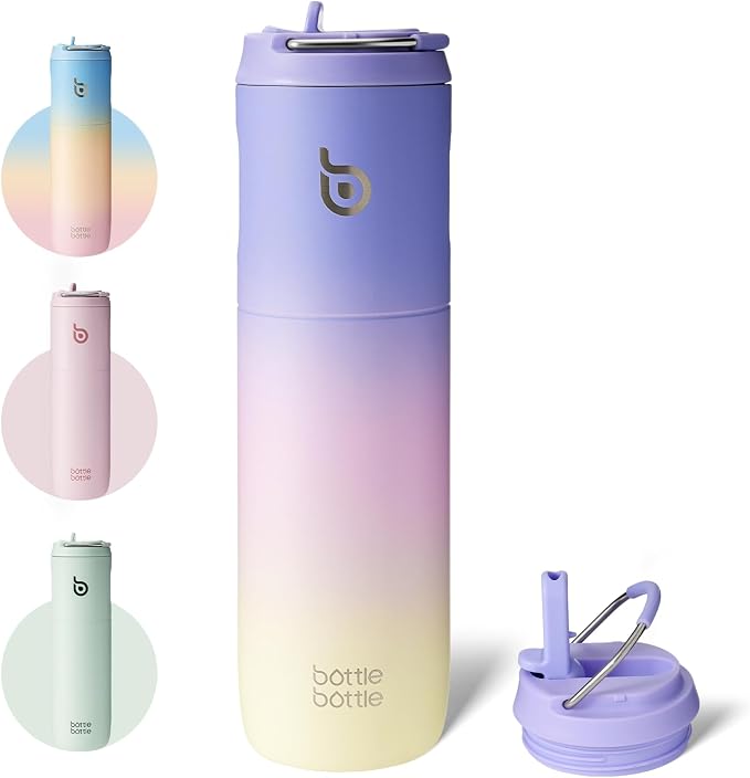 BOTTLE BOTTLE Insulated Water Bottle 24oz with Straw Lid and Handle Sports | for Travel Gym school,Stainless Steel Water Bottles,Double-Wall,Vacuum Metal,Leak Proof,BPA-Free