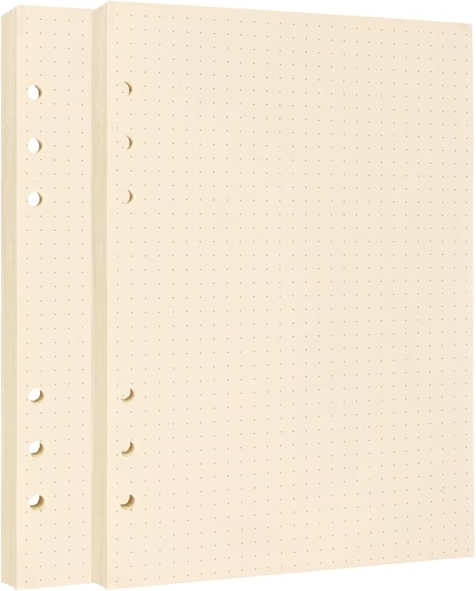 A5 Dot Grid Refill Paper, 6-Hole, 2-Pack 160 Sheets No Bleed