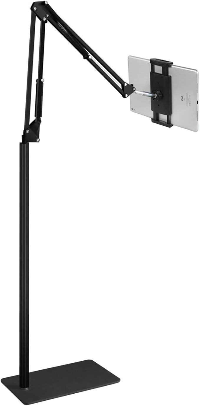 Tablet Floor Stand with 5LB Metal Base, Overhead Bed Phone Stand Angle Height Adjustable Holder, Universal Floor Stand Compatible with iPhone iPad Pro Air Mini, Samsung Tab, Kindle, E-Readers…