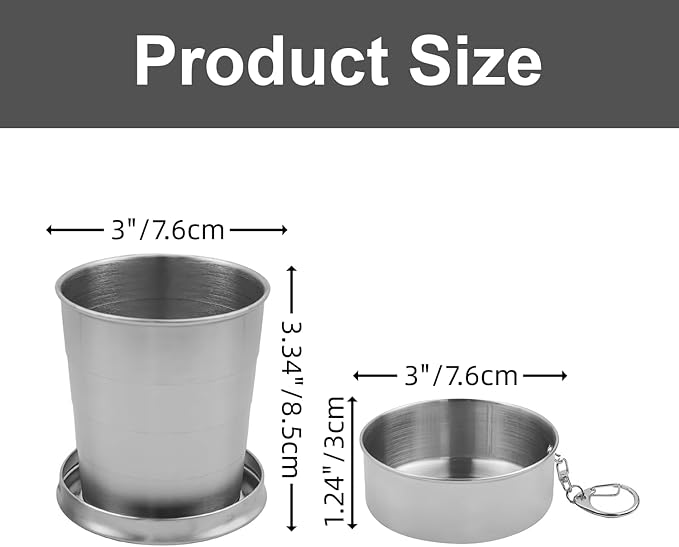 8.45 oz Stainless Steel Collapsible Travel Cup with Keychain Folding Camping Mug 250 ml