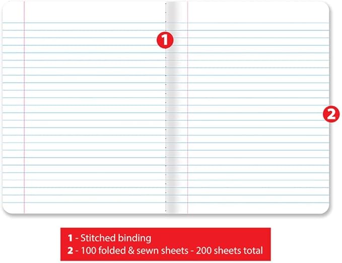 Better Office Products Composition Book Notebook - Hardcover, Wide Ruled (11/32-inch), 100 Sheet, One Subject, 9.75" x 7.5", Assorted Covers: Red, Blue, Green, Purple-4 Pack
