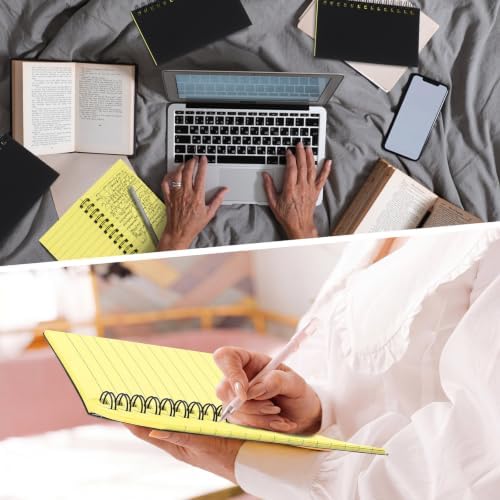 Jutom 2 Pcs Small Spiral Notebook Memo Pad 3x5, Black Cover Yellow Page