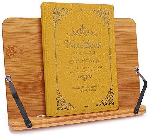 Adjustable Bamboo Book Stand Holder Tray Cookbook Reading Desk Sturdy Lightweight Bookstand-Textbooks Bookstands Music Books Reading Rest (Solid（11.2" x 8.3"）)