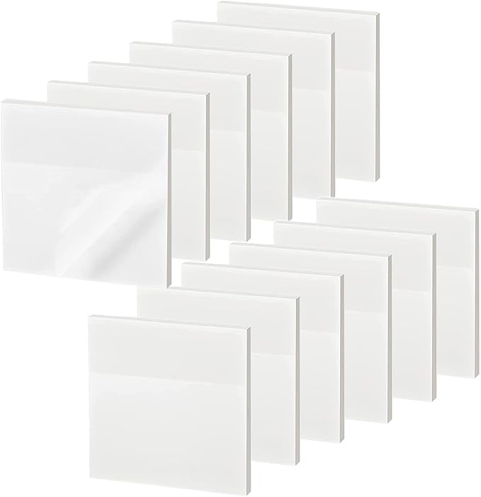 600 Sheet Transparent Sticky Notes, 3" x 3" Clear Sticky Notes Waterproof Self-Adhesive Translucent Sticky Note pad for Books Annotation and Tracing, See Through Sticky Note (12 Pads)