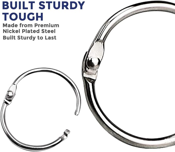 Binder Rings 1 Inch 100 pcs-Sturdy Book Rings-Loose Leaf Binder Ring for Index Cards Flashcards and Paper-Nickel Plated Metal Rings for Office School Supplies-Heavy Duty Silver Paper Rings