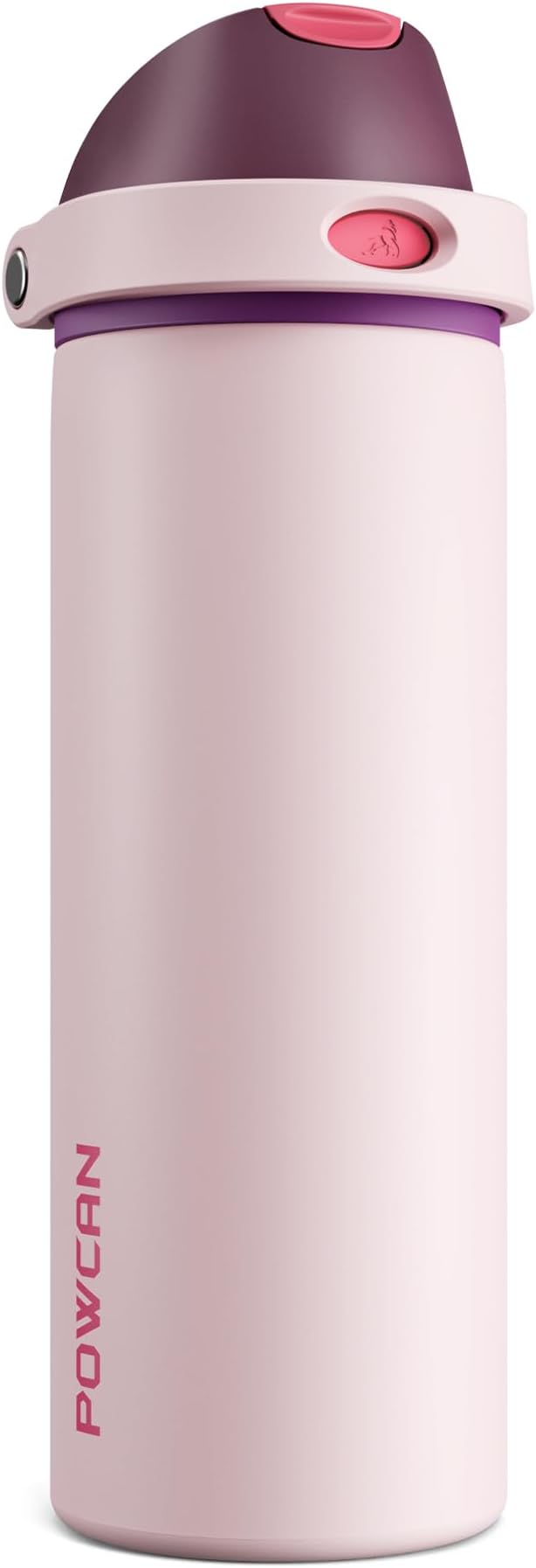 POWCAN 24 oz Stainless Steel Water Bottle: 2-in-1 Push-Button Spout & Quick-Flip Straw, Leakproof, Cold 24 Hrs, Fits Car Cup Holder, Insulated Bottle for Gym, School, Travel, Outdoor Gift (Plum Field)