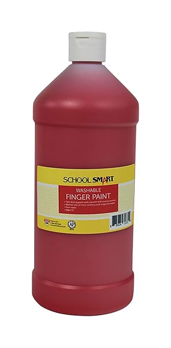 School Smart Washable Finger Paint, Red, 1 Quart Bottle