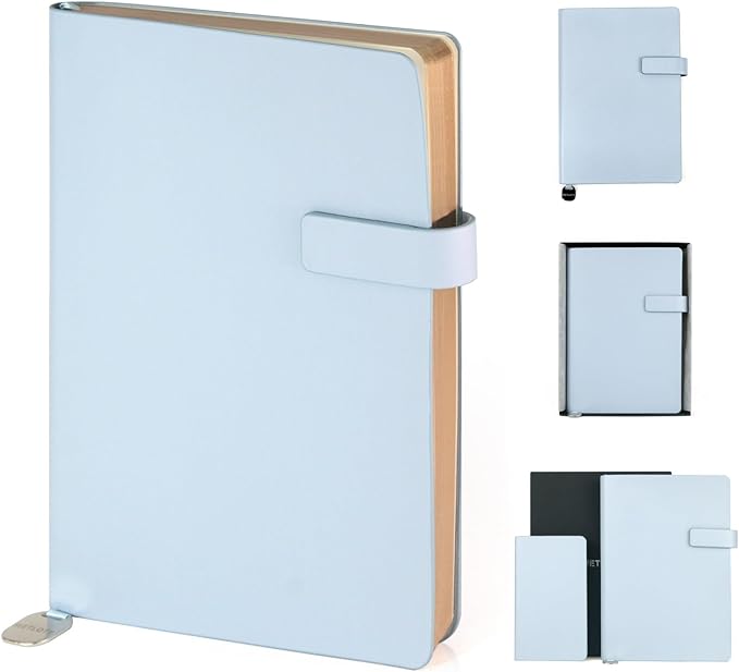 Softsided Notebook - 5.7"x 8.4" - upgraded texture, classic line design, paper for smooth writing, elegant hangtag detail, with box, perfect for both gift and personal use(Light Blue)