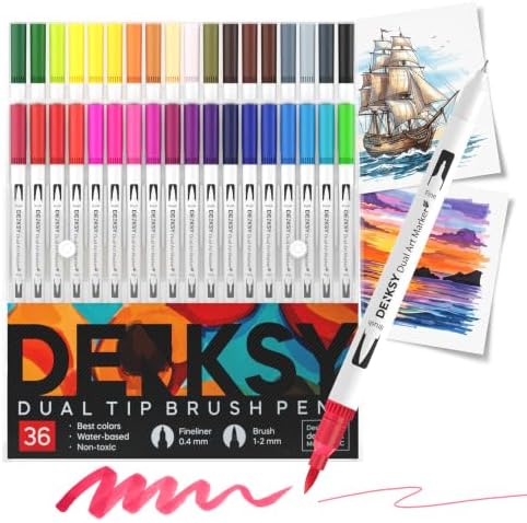 36 Watercolor Markers Set | Water Color Pens with Brush & Fineliner, Water-Based Art Markers | Dual Tip Markers for Adult Coloring, Lettering, Calligraphy, Sketching, Journaling & Illustration
