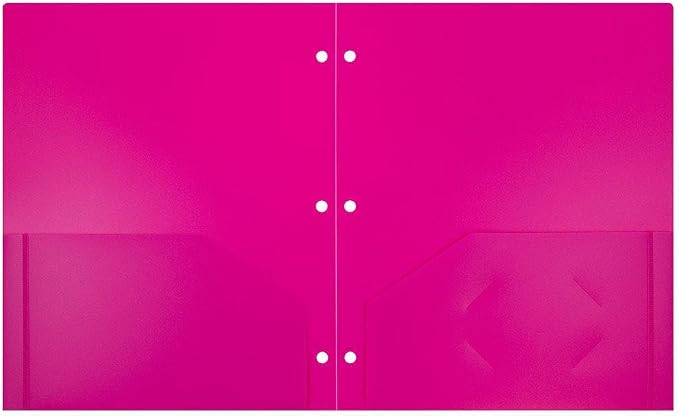 JAM PAPER Heavy Duty Plastic 3 Hole Punch Pocket Folders - Extra Tough School Folders - Fuchsia Hot Pink - 12/Pack