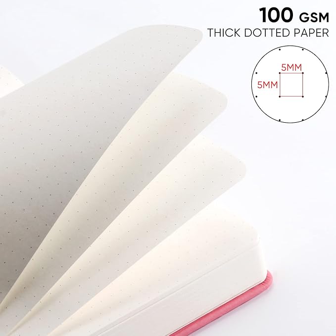 Bullet Dotted Journal Notebook - A5 Dot Grid Notebook with 280 Pages,100gsm Thick Dotted Paper,Leather Hardcover Dotted Journal for Women Men,5.75'' × 8.38''-Brown