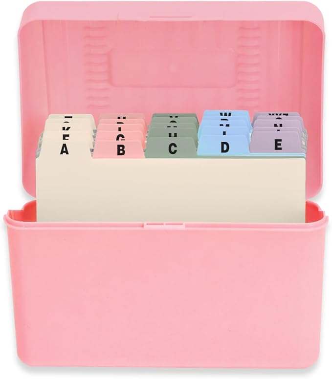 H4D Index Card Holder 4x6 Inches with 25 Plastic Dividers, Light Pink
