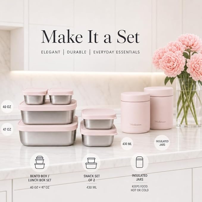 Modaniam Flexibento - Leak proof Stainless Steel Snack Containers with Silicone Lids, Pink Set of Two: 2 * 14 OZ