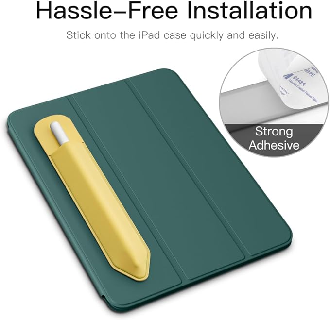 MoKo Pencil Holder Sticker Fit Apple Pencil Pro/ (USB-C)/ 1st/ 2nd Generation, Elastic Pencil Pocket Pouch Adhesive Sleeve Attached to iPad Case for Stylus Pens, 2 Pieces Light Yellow