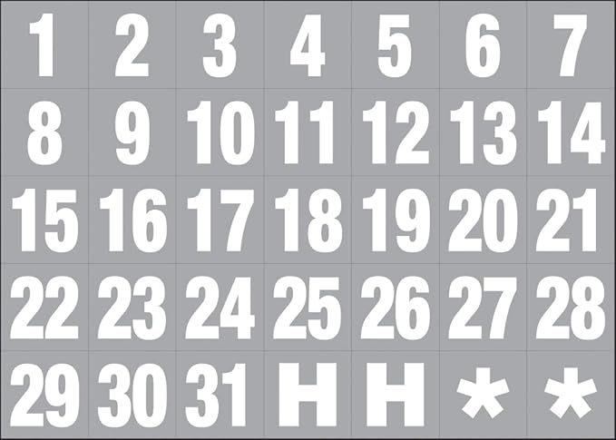 Magna Visual Calendar Dates 1" x 1" White on Gray Magnets