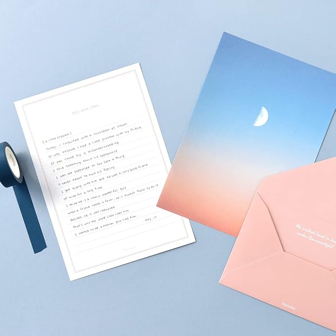 Monolike Photo, Moon Letter Paper and Envelopes Set - 8Type, 32 Letter Paper + 16 Envelopes