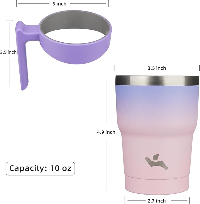 Konokyo 10 oz Tumbler with Handle and 2 Straw 2 Lid, Insulated Water Bottle Stainless Steel Vacuum Cup Reusable Travel Mug,Pastel Sunset