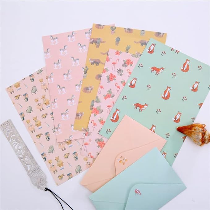 90 Sheets Cute Animal Stationary Paper and Envelopes Set,Cute Animal Lined Letter Writing Paper,60 Sheets Stationary Paper and 30 Sheets Envelopes,Printer Paper Stationery Paper.