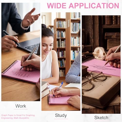 Engrowtic 2 Pack Graph Paper Spiral Notebook A5,Black(internal Pink)